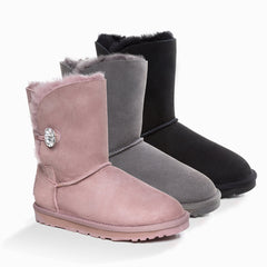 UGG CLASSIC III SHORT BUTTON BOOTS WITH SWAROVSKI BUTTON