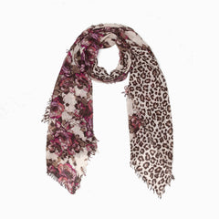 100% WOOL PRINTED SCARF - RED/LEOPARD