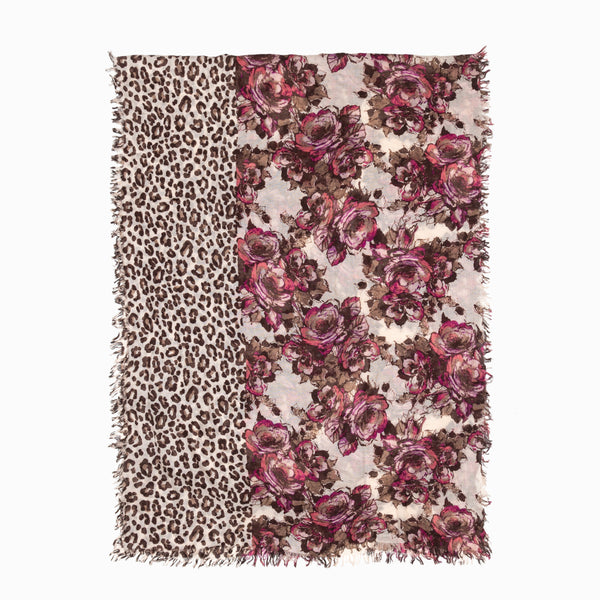 100% WOOL PRINTED SCARF - RED/LEOPARD