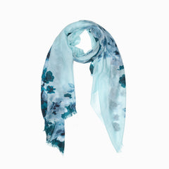 100% WOOL PRINTED SCARF - SKY BLUE FLORAL