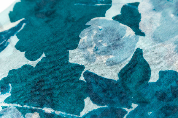 100% WOOL PRINTED SCARF - SKY BLUE FLORAL