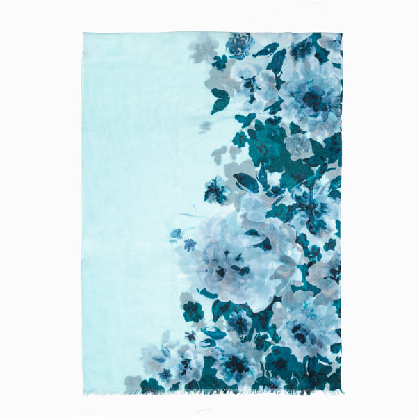 100% WOOL PRINTED SCARF - SKY BLUE FLORAL