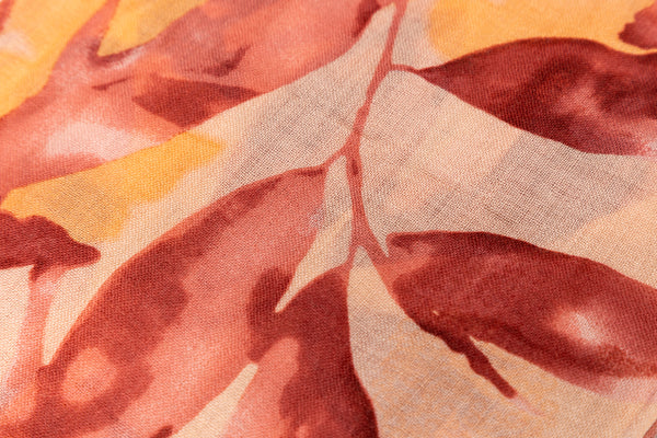 100% WOOL PRINTED SCARF - GOLDEN BROWN LEAF