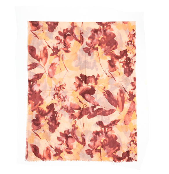 100% WOOL PRINTED SCARF - GOLDEN BROWN LEAF