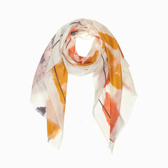 100% WOOL PRINTED SCARF - ORANGE/GREY