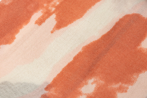100% WOOL PRINTED SCARF - ORANGE/GREY