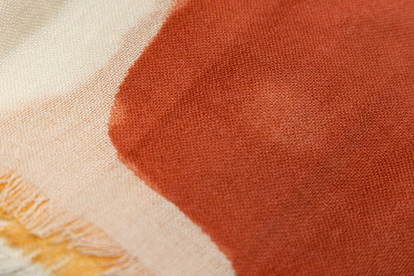 100% WOOL PRINTED SCARF - ORANGE/GREY