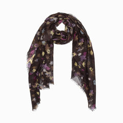 100% WOOL PRINTED SCARF - PURPLE MAPLE LEAVES FLORAL