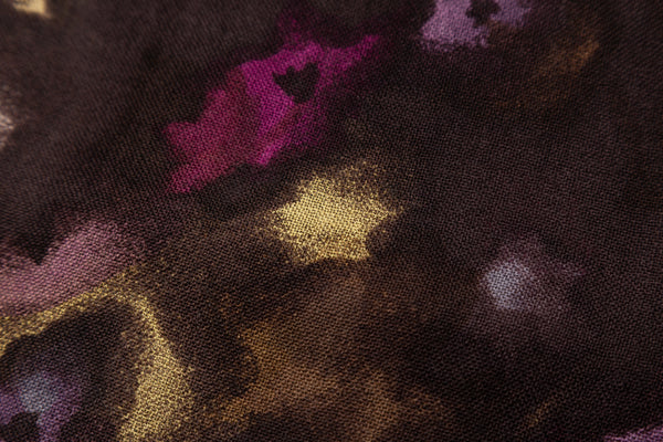 100% WOOL PRINTED SCARF - PURPLE MAPLE LEAVES FLORAL