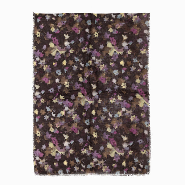 100% WOOL PRINTED SCARF - PURPLE MAPLE LEAVES FLORAL