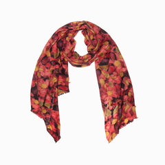 100% WOOL PRINTED SCARF - SAFFRON LEAVES FLORAL