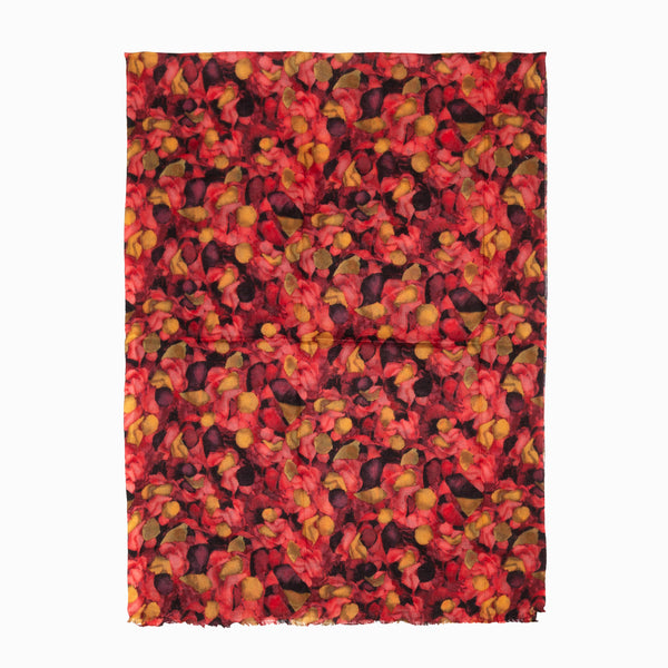100% WOOL PRINTED SCARF - SAFFRON LEAVES FLORAL