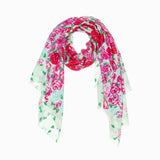100% WOOL PRINTED SCARF - ROSY ROSE FLOWER