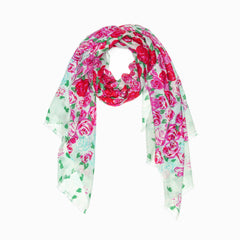 100% WOOL PRINTED SCARF - ROSY ROSE FLOWER