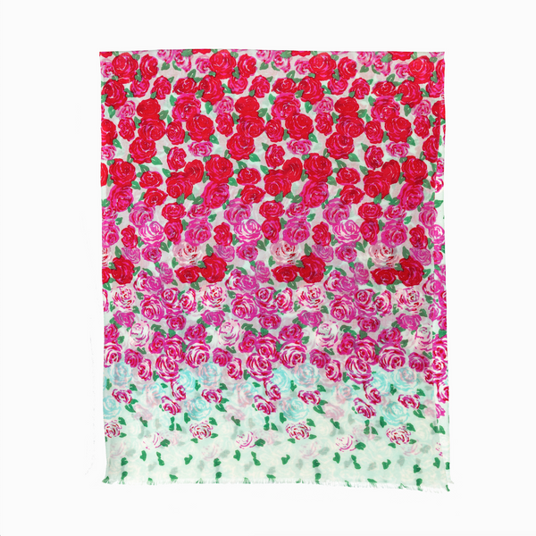 100% WOOL PRINTED SCARF - ROSY ROSE FLOWER