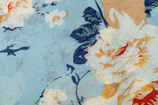 100% WOOL PRINTED SCARF - DUSTY BLUE/ORANGE FLORAL