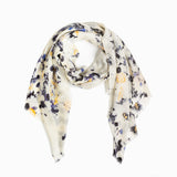 100% WOOL PRINTED SCARF - SAND/BLACK BLUE FLORAL