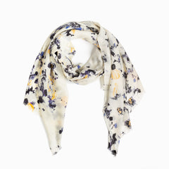 100% WOOL PRINTED SCARF - SAND/BLACK BLUE FLORAL