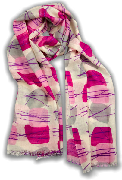 100% MERINO WOOL SCARF PINK/GREY