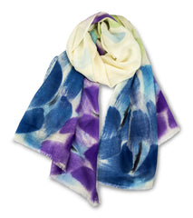 100% MERINO WOOL HAND PAINTED SCARF PURPLE GREEN