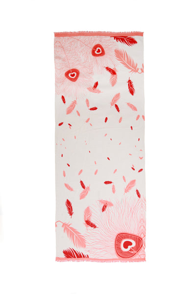 100% MERINO WOOL SCARF CREAM/CORAL