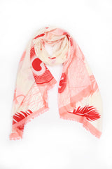 100% MERINO WOOL SCARF CREAM/CORAL