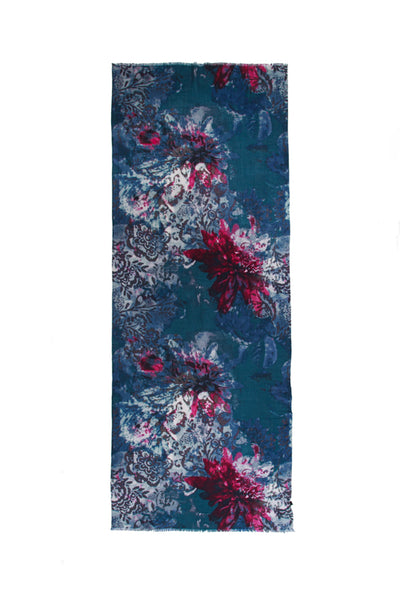 100% MERINO WOOL SCARF PEACOCK BLUE