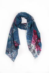100% MERINO WOOL SCARF PEACOCK BLUE